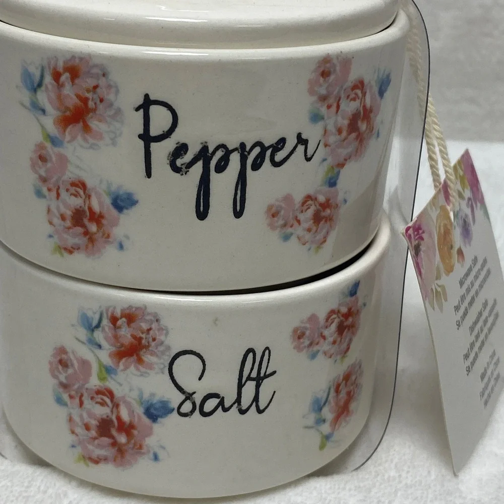 Stackable Salt & Pepper‎ Cellar Ceramic Floral Kitchen Design Christmas Gift New